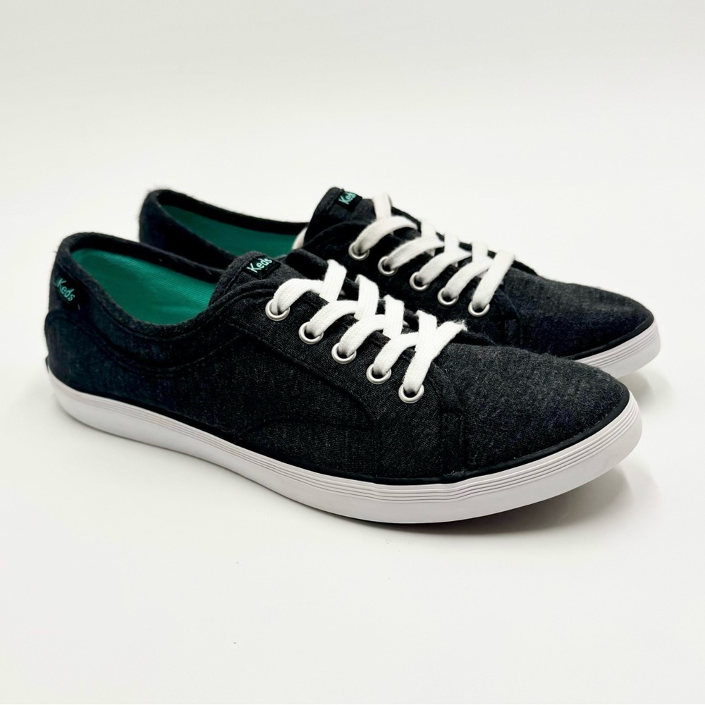 KEDS Charcoal Canvas Sneakers with White and Aqua Accents - Size 6 Women